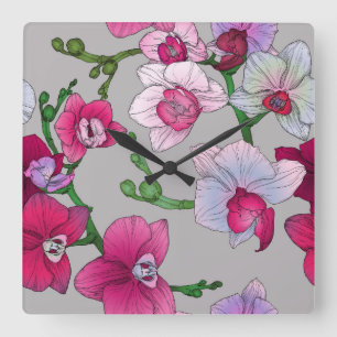 Reloj Cuadrado Orquídeas rosadas en la floración