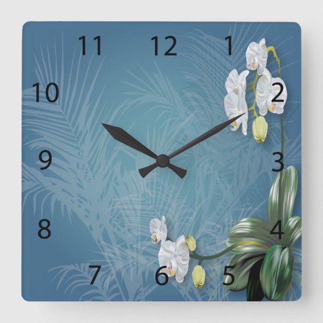 Reloj Cuadrado Orquídeas y helechos (Anverso)