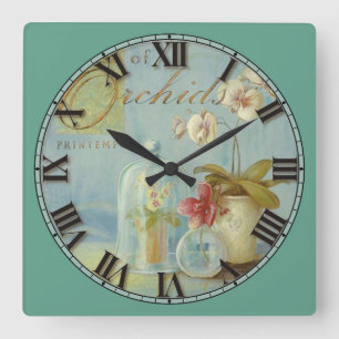 Reloj Cuadrado Orquídeas y más números romanos