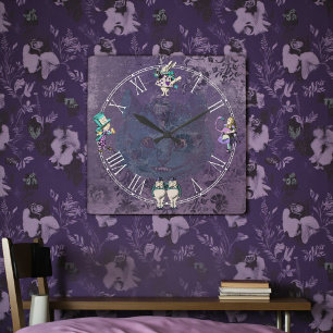 Reloj Cuadrado Oscuro Alice Deep Purple País de las Maravillas