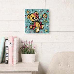 Reloj Cuadrado Oso de Navidad de Patchwork Caprichoso