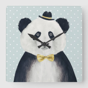 Reloj Cuadrado Oso de panda de la acuarela