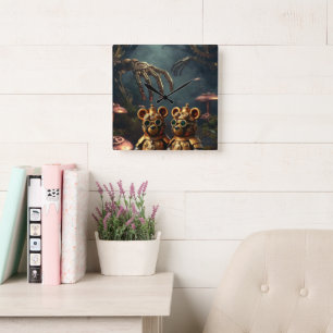 Reloj Cuadrado Oso Gominola Mecánico Gótico Bosque Oscuro Steampu