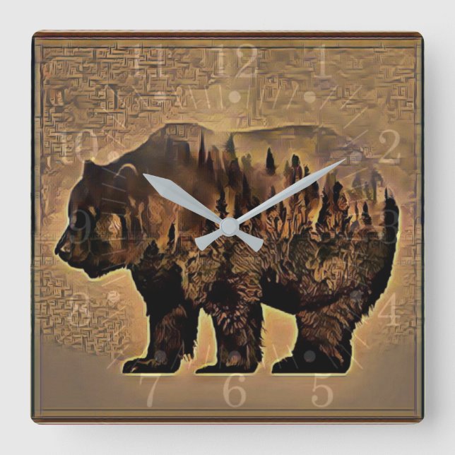 Reloj Cuadrado Oso grizzly (Anverso)