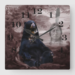 Reloj Cuadrado Oso negro indio nativo americano