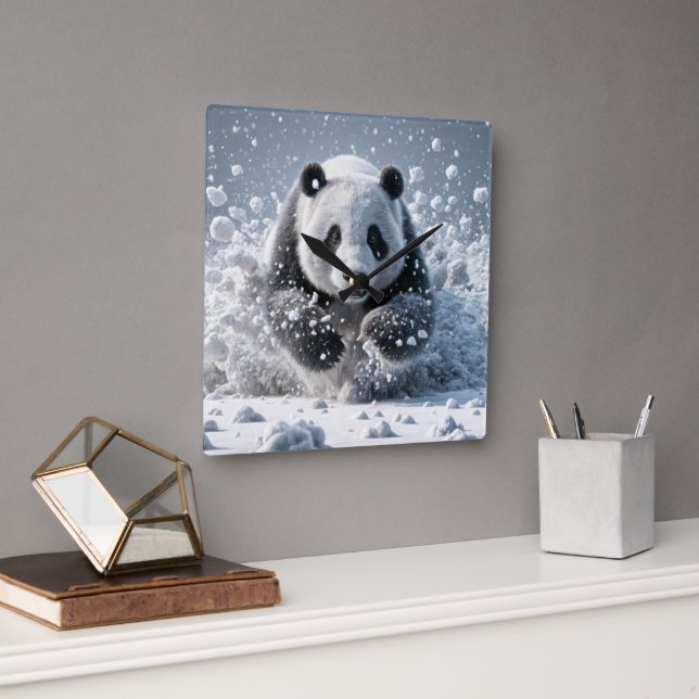 Reloj Cuadrado Oso Panda Corriendo En Nieve (Oficina)