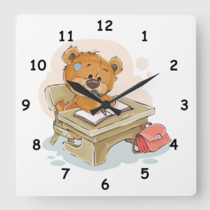 Reloj Cuadrado Oso Personalizado lindo escribiendo un libro