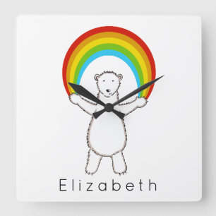 Reloj Cuadrado Oso polar y arcoiris personalizados