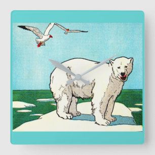 Reloj Cuadrado oso polar y gaviotas