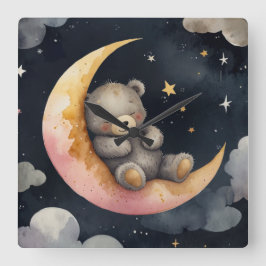 Reloj Cuadrado Oso somnoliento en la luna