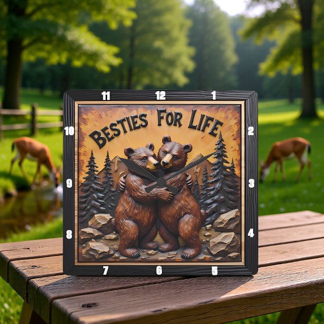 Reloj Cuadrado Osos Abrazando Bosque Oscuro (Subido por el creador)