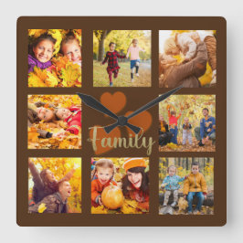 Reloj Cuadrado Otoño 8 Foto Marrón Dorado Naranja Corazón Familia