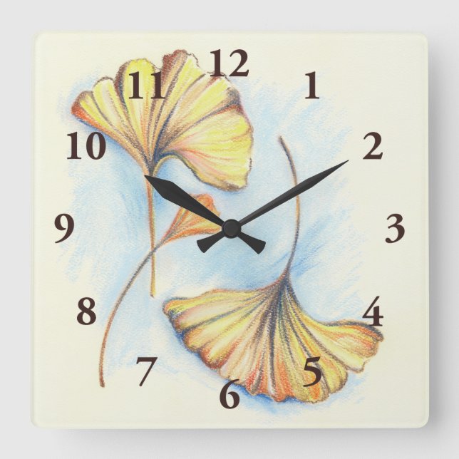 Reloj Cuadrado Otoño Dorado de las hojas de Ginkgo (Anverso)