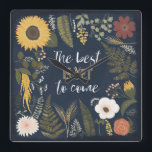 Reloj Cuadrado Otoño Romance VI | Lo mejor está por venir<br><div class="desc">Un diseño floral dulce con una tipografía preciosa. Artista: Laura Marshall</div>