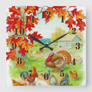 Reloj Cuadrado Otoño Vintage y Rústico en la granja