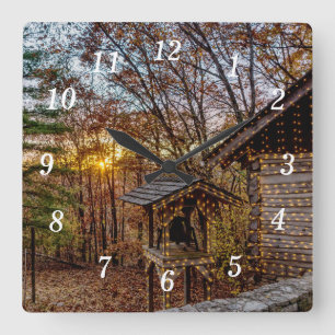 Reloj Cuadrado Otoño Woods Sunset Wall Clock