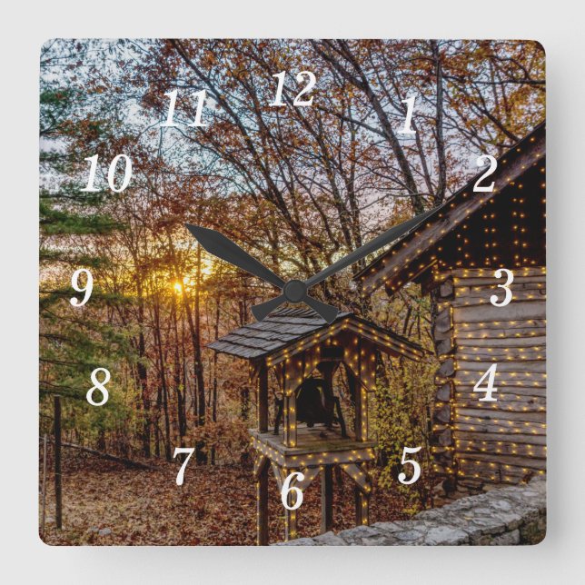 Reloj Cuadrado Otoño Woods Sunset Wall Clock (Anverso)