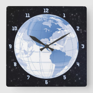 Reloj Cuadrado Outer Space Earth Globe w/Stars