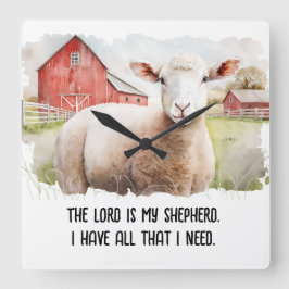 Reloj Cuadrado Oveja acuarela con cita religiosa