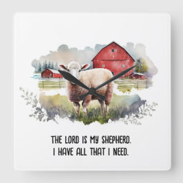 Reloj Cuadrado Oveja acuarela con cita religiosa