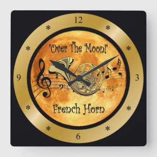 Reloj Cuadrado Over The Moon ~ French Horn ~ Musical Scale ~ * ~