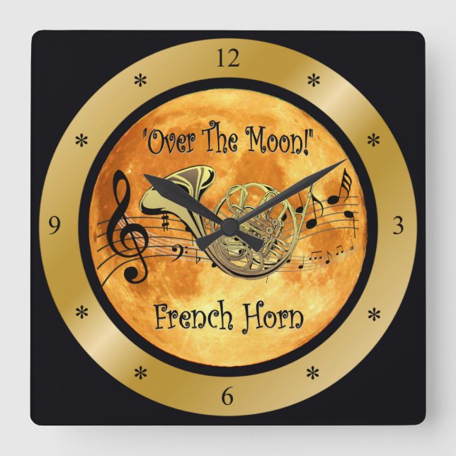 Reloj Cuadrado Over The Moon ~ French Horn ~ Musical Scale ~ * ~ (Anverso)
