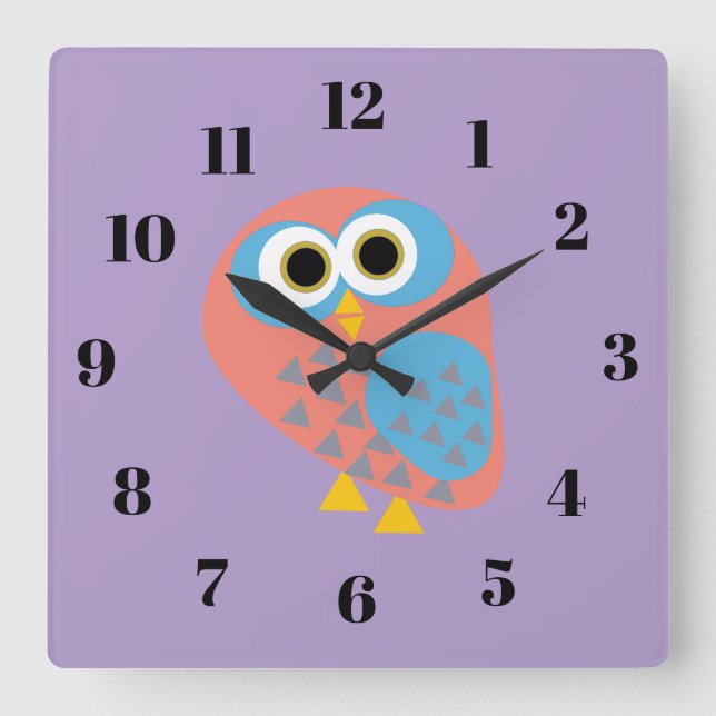 Reloj Cuadrado Owl, purple (Anverso)