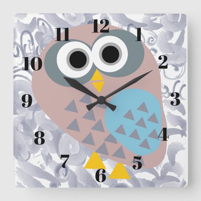 Reloj Cuadrado Owl with watercolor grey (Anverso)