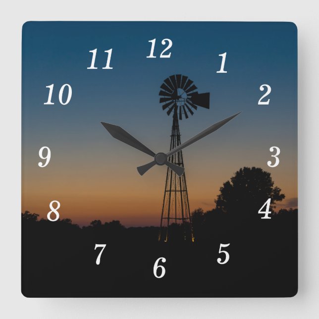 Reloj Cuadrado Ozark Windmill Sunset Wall Clock (Anverso)