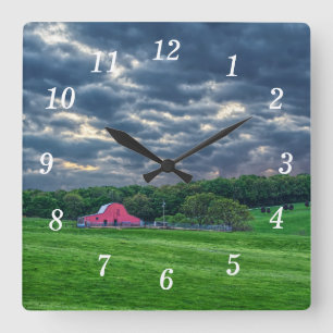 Reloj Cuadrado Ozarks Cloudy Farm Sunset Wall Clock