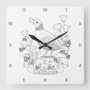 Reloj Cuadrado Página de Coloración de Aves y Flores del Estado d