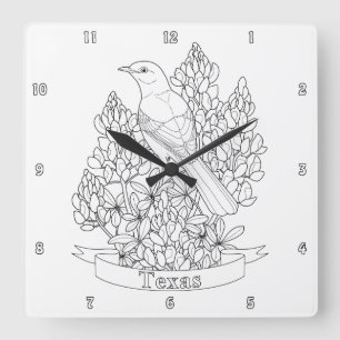 Reloj Cuadrado Página de Coloración de Aves y Flores del Estado d