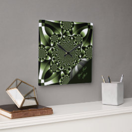 Reloj Cuadrado Página de rizo de hoja de bosque verde blanco