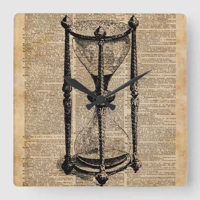 Reloj Cuadrado Página Tiempo,Horario antiguo,Libro de Vintage de  (Anverso)