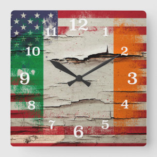 Reloj Cuadrado Paint Crackle | Bandera irlandesa norteamericana