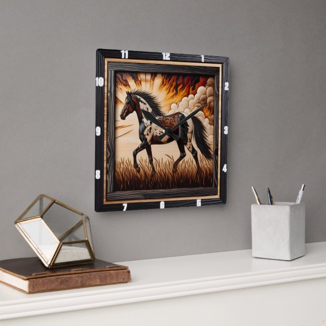 Reloj Cuadrado Paint Field: Sunlit Trot Custom Design (Oficina)