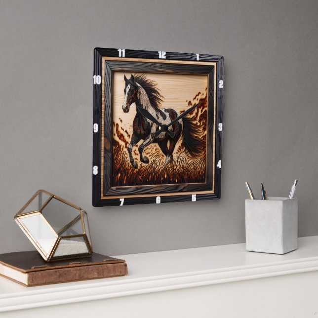 Reloj Cuadrado Paint Field: Sunlit Trot Wood Custom Design (Oficina)