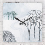 Reloj Cuadrado Paintaje paisajístico de nieve de invierno<br><div class="desc">Un paisaje de invierno nevado con árboles y una pared de piedra seca. ¡Brrr! Arte original de Nic Squirrell.</div>