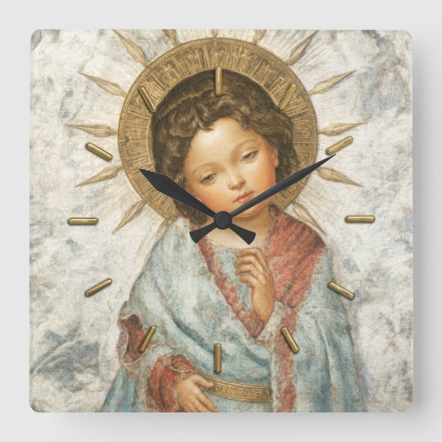 Reloj Cuadrado Painting of Young Savior Jesus (Anverso)