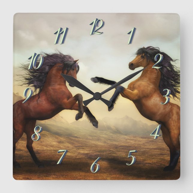Reloj Cuadrado pair of wild horses  (Anverso)