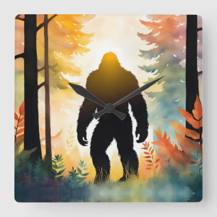 Reloj Cuadrado Paisaje colorido de Sasquatch de otoño