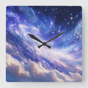 Reloj Cuadrado Paisaje Cósmico: Nebulosa giratoria y noche estrel