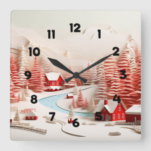 Reloj Cuadrado Paisaje de invierno escandinavo en 3D