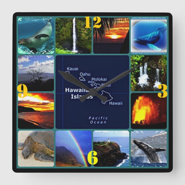 Reloj Cuadrado Paisaje de las Islas Hawái (Anverso)