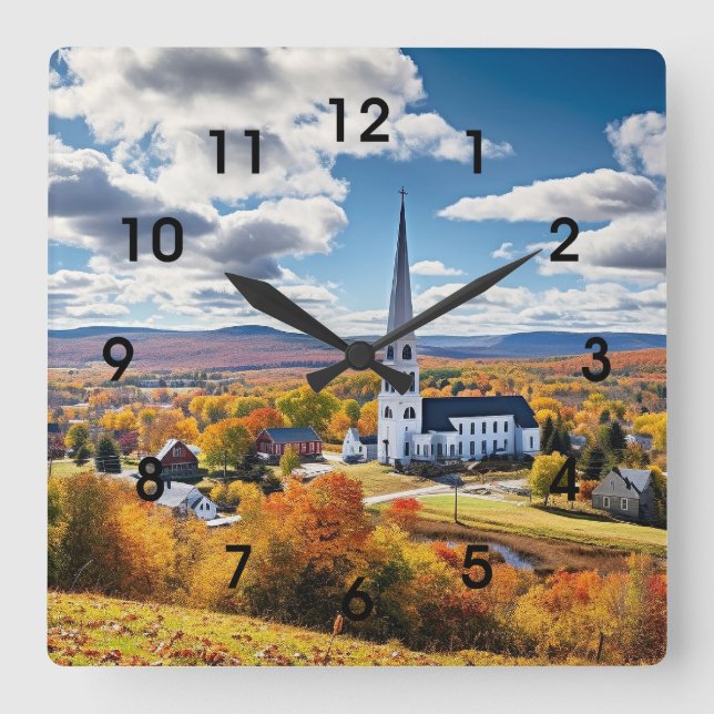 Reloj Cuadrado Paisaje de Nueva Inglaterra en otoño (Anverso)