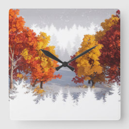 Reloj Cuadrado Paisaje de otoño con nieve