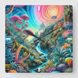 Reloj Cuadrado Paisaje de sueños psicodélicos encantados