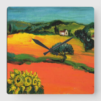 RELOJ CUADRADO PAISAJE DE TOSCANA CON SILLAS