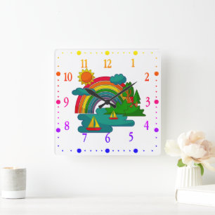 Reloj Cuadrado Paisaje de viaje en barco bajo nubes soleadas y ar