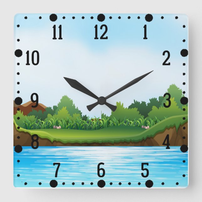 Reloj Cuadrado Paisaje del cielo azul de la hierba verde-10826 (Anverso)
